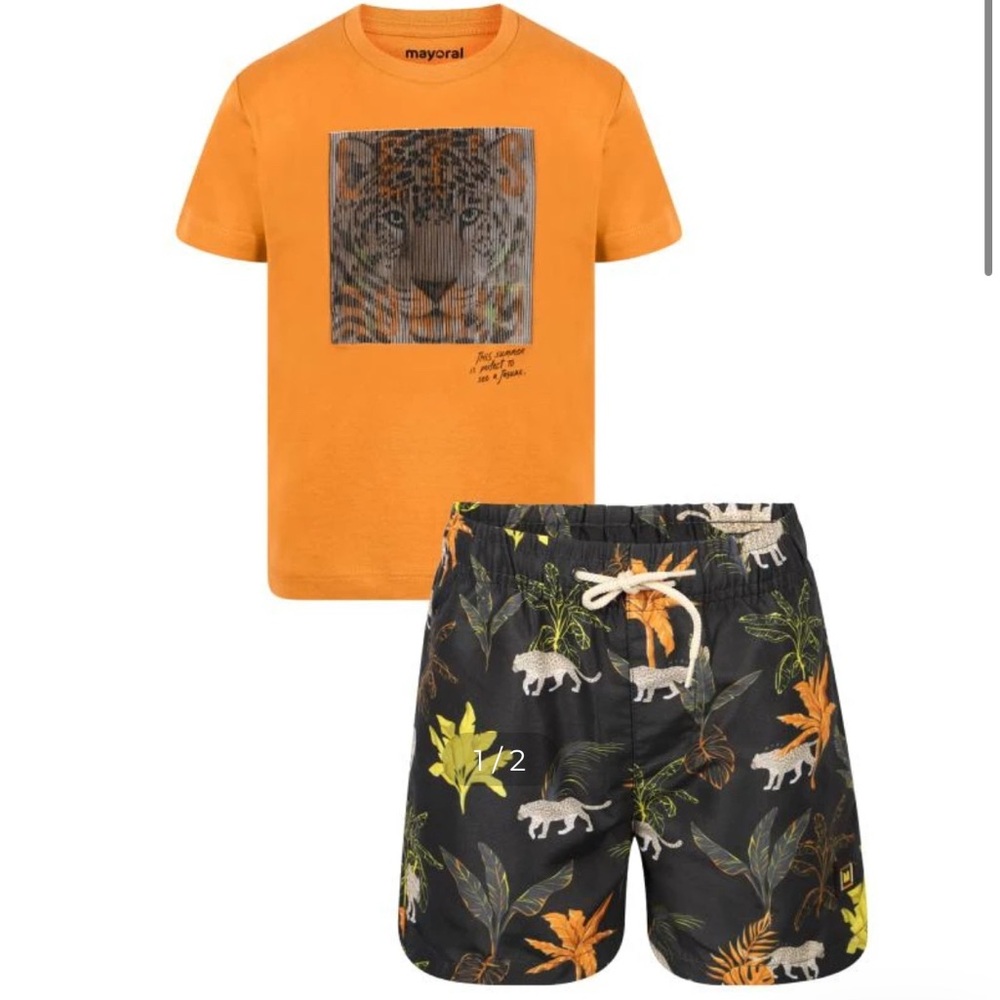 Mayoral Orange T-Shirt and Printed Shorts Set